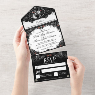 Esqueletos de Casamento Preto e Rosa vermelha Eleg