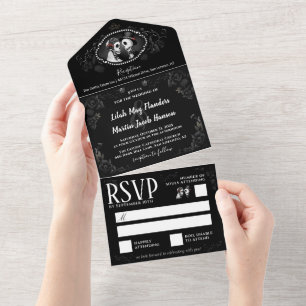 Esqueletos do Casamento Gótico Elegante Preto e B