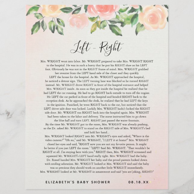 Esquerda - Direita | Jogo Chá de fraldas (Frente)