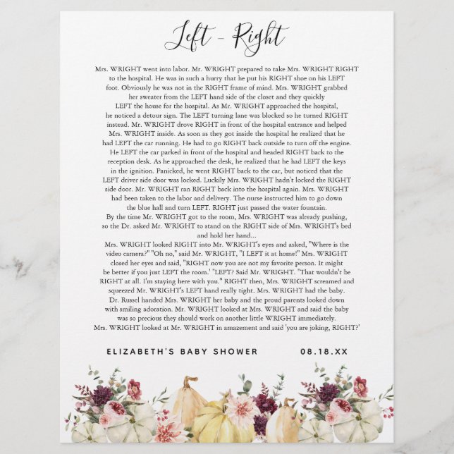 Esquerda - Direita | Jogo Chá de fraldas (Frente)