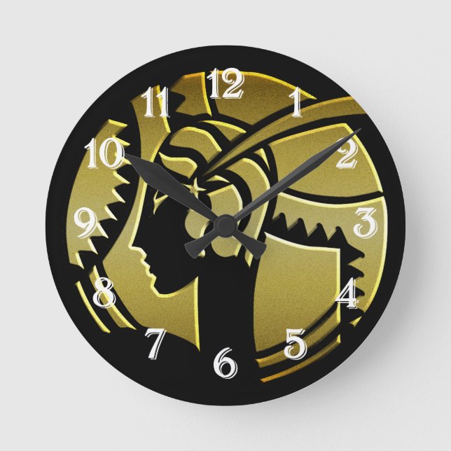 Esquerda do Deco de Arte na Dourada Relógio Redond (Frente)