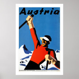 Esqui no poster das viagens vintage de Áustria