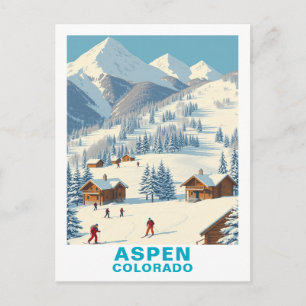 Esqui Vintage em Aspen, Cartão Postal de Viagem do