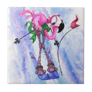 Esquiador Flamingo Rosa Engraçado - Quadrinha de