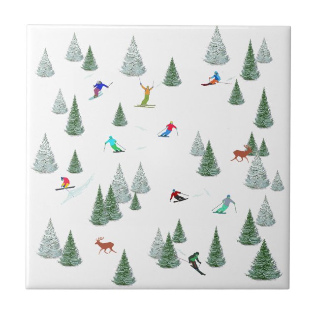 Esquiadores Esqui Alpino Ilustração Branco  (Frente)