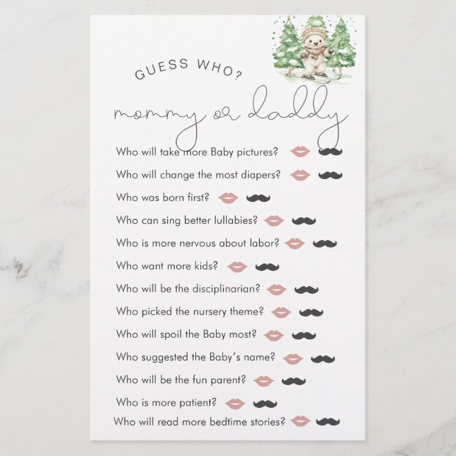 Esquiando no jogo de Chá "Adivinhem Quem" (Frente)