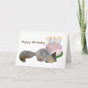 Esquilo com Cartão de Bolo de Aniversário