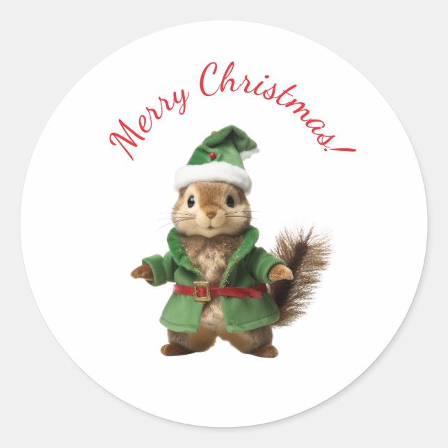 ESQUILO COM CHAPÉU DE PAPAI NOEL ADESIVOS DE NATAL (Frente)