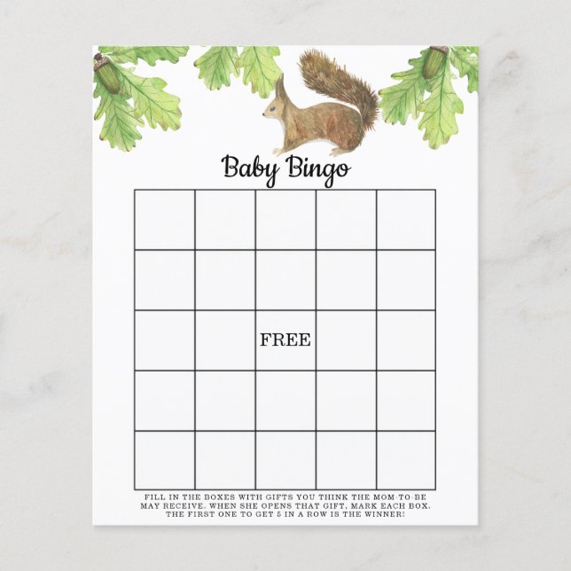 Esquilo - jogo de bingo Chá de fraldas (Frente)