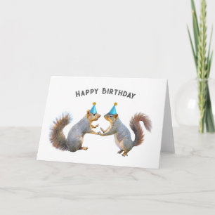 Esquilos com Cartão de Aniversário do Chapéu do Pa