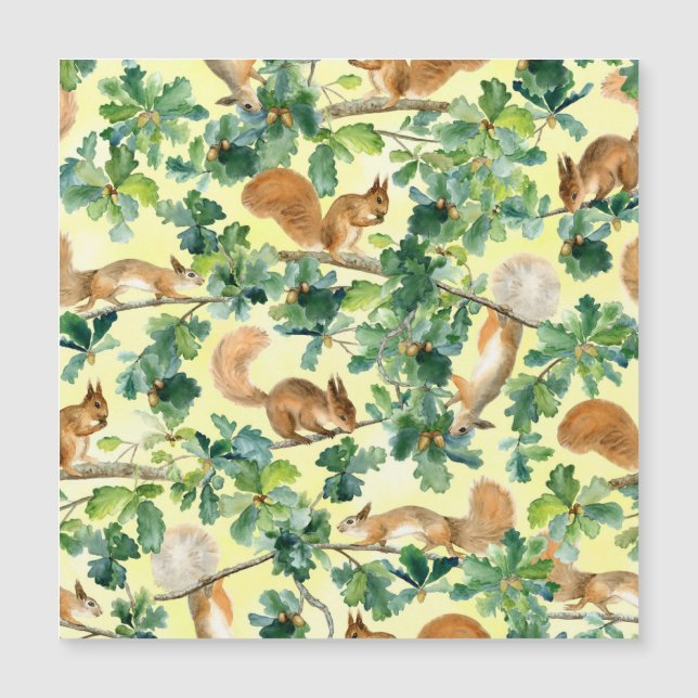 Esquilos de aquarela, padrão uniforme de carvalho. (Frente)