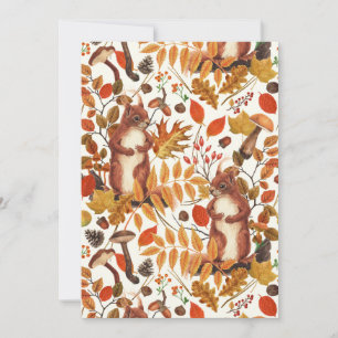 Esquilos de outono e flora autóctone em branco