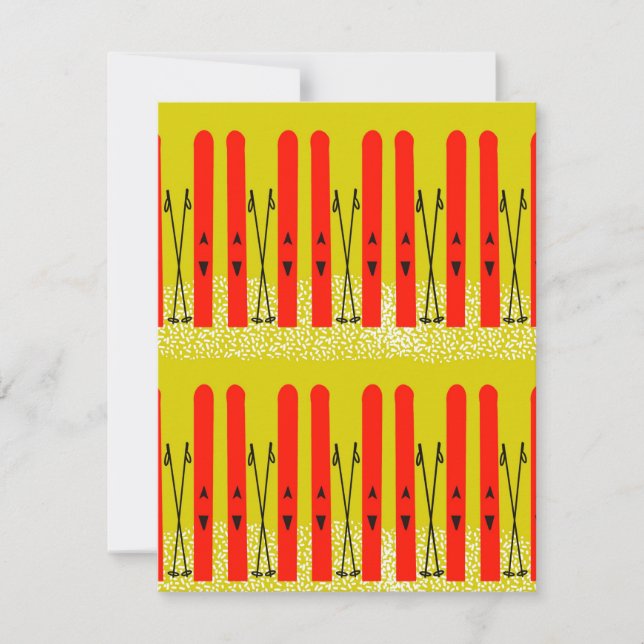 Esquis vermelhos em cartão amarelo (Frente)