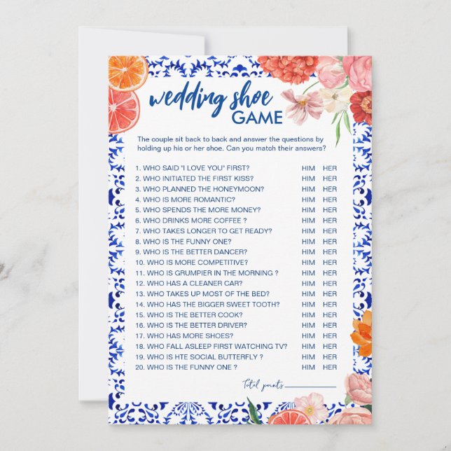 Esse é um cartão de calçado de casamento mediterrâ (Frente)