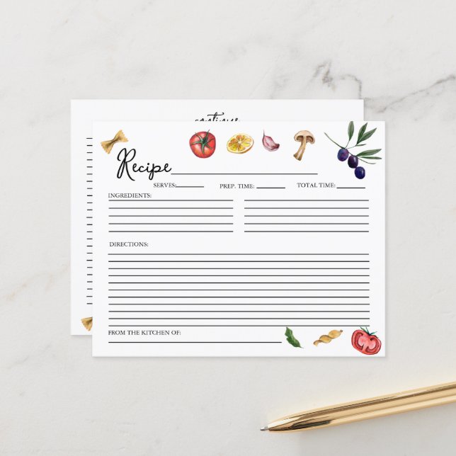 Esse é um cartão de receita inspirado em italiano (Frente/Verso In Situ)