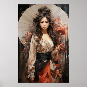 Essência Graciosa: Poster de Retrato de Mulher Jap