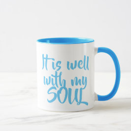 Está bem com a minha alma, caneca de café azul cla