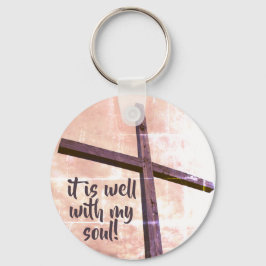 "Está Bem Com A Minha Alma!" Chaveiro de cruz desb