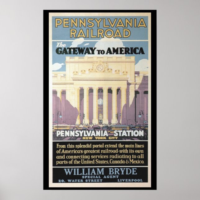 Estação Penn,Gateway To America 1929 Poster Impres (Frente)