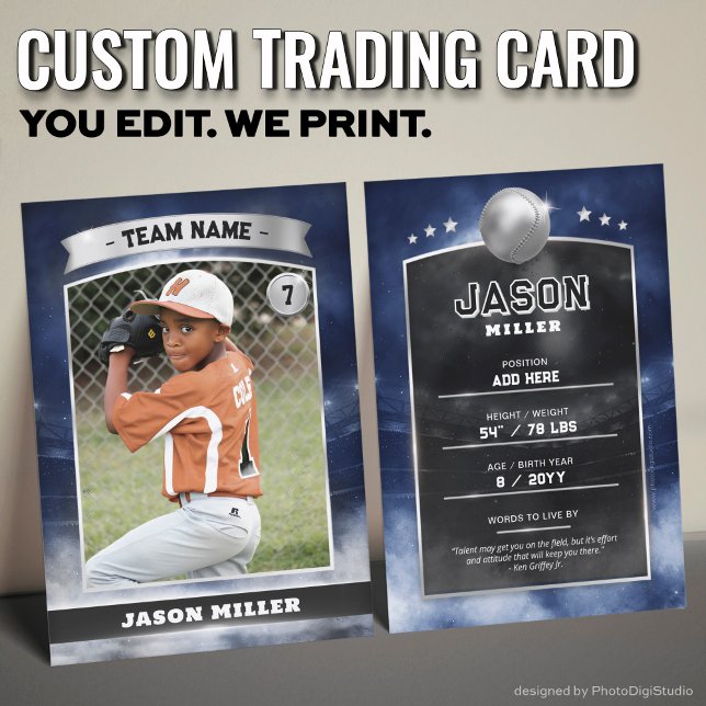 Estádio Blue Silver do Cartão de Baseball Personal (Custom Trading Card, Editable Baseball Trading Card, Modern Blue Silver Stadium Design)
