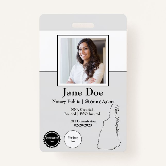 Estado de New Hampshire Notary Public Crachá Code (Frente)