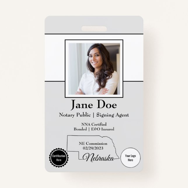 Estado do Notário Crachá Pública do Nebraska com o (Frente)
