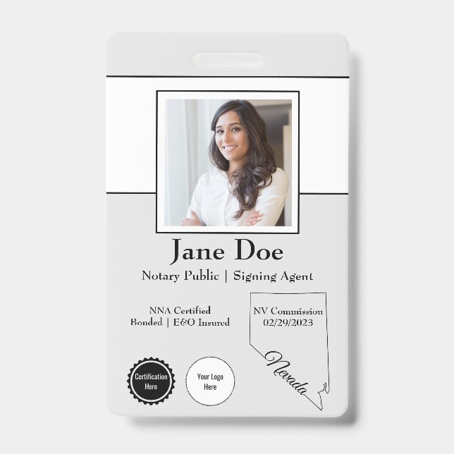 Estado do Notário Crachá Público de Nevada com cód (Frente)