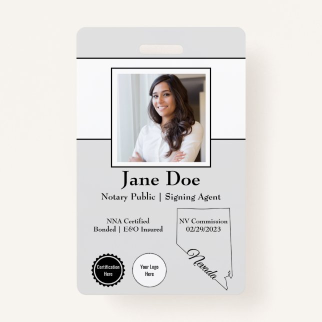 Estado do Notário Crachá Público de Nevada com cód (Frente)