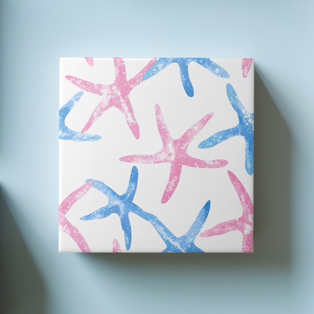 Estaleiro Rosa Azul Padrão Costeiro Costeiro Moder (Blue Pink Starfish Modern Coastal Seaside Pattern Ceramic Tile)