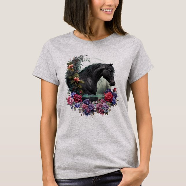 Estalhão Negro Com Camiseta Clássica Flores Gótica (Frente)