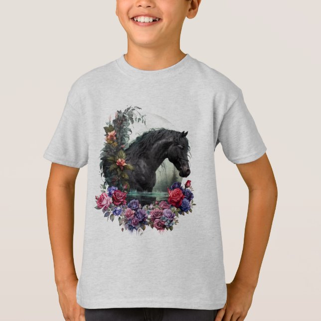 Estalhão Negro Com Camiseta Clássica Flores Gótica (Frente)