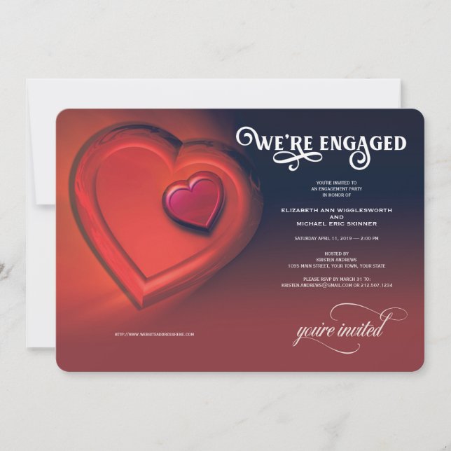 Estamos engajados, dois corações, Convite de festa (Frente)