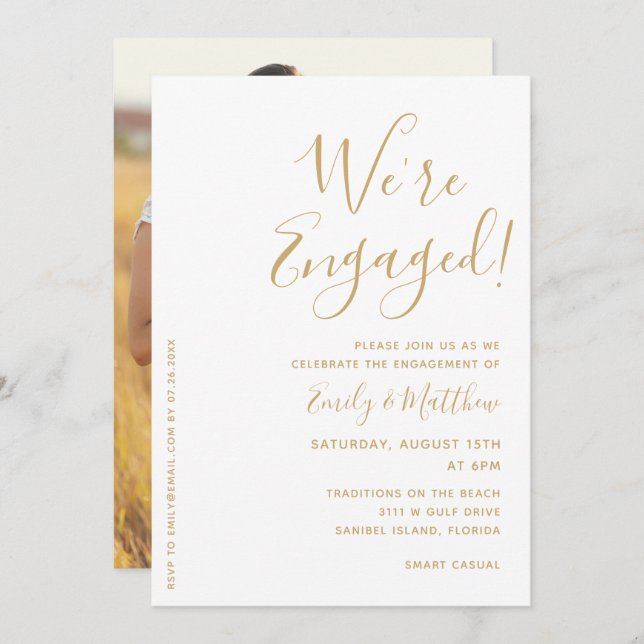 Estamos na Festa de noivado de fotos personalizada (Frente/Verso)