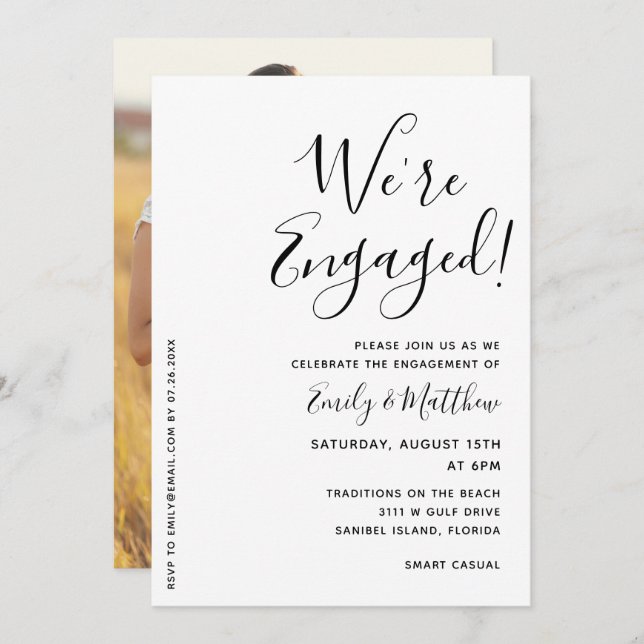 Estamos na Festa de noivado de fotos personalizada (Frente/Verso)