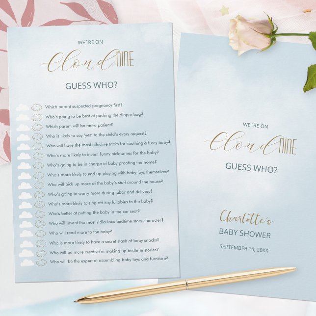 Estamos no Chá de fraldas Azul Cloud 9 Adivinha Qu (We´re on Cloud 9 Blue Baby Shower Guess Who Game ©Susanne Sachers - Sunny Mind 🌞)