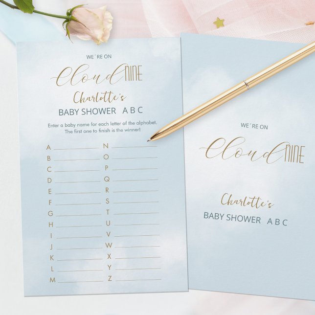 Estamos no Cloud 9 Jogo ABC do Chá de Bebê Azul El (We´re on Cloud 9 Elegant Blue Baby Shower ABC Game ©Susanne Sachers - Sunny Mind 🌞)