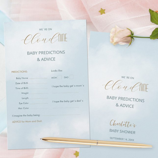 Estamos no jogo de previsões de Chás de fraldas Az (We´re on Cloud 9 Blue Baby Shower Predictions Game ©Susanne Sachers - Sunny Mind 🌞)