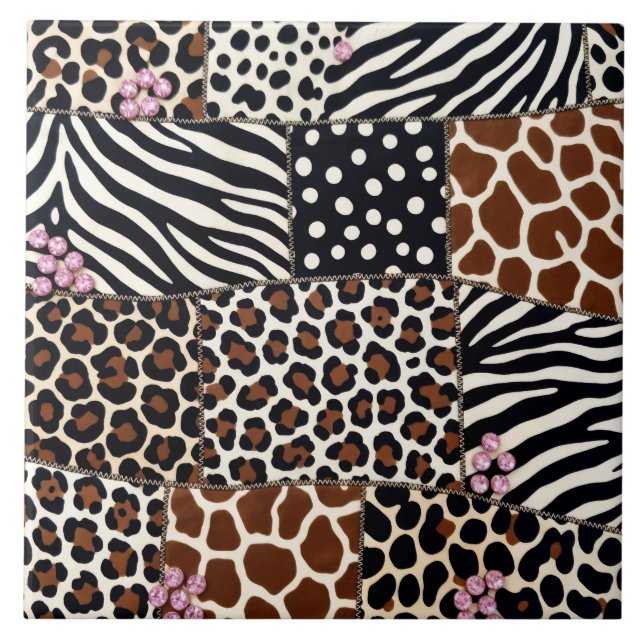 Estampa de Animal de Luxo Rosa com Rhinestone (Frente)