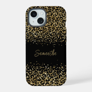 Estampa de leopardo preto dourado monograma elegan