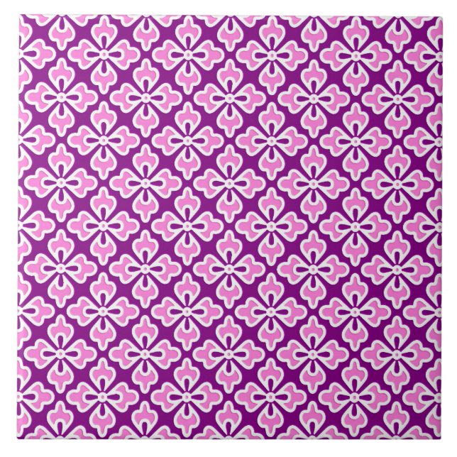 Estampa floral de quimono, rosa orquídea e roxo (Frente)