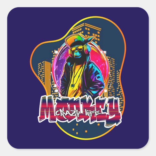 Estampa Graffiti Art Monkey Rap Hip Hop - Adesivo (Frente)