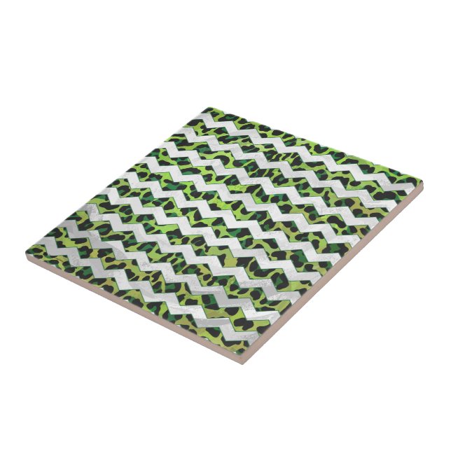 Estampa Preta e Verde de Leopard Chevron (Lateral)
