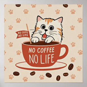 Estampas pequenas de pata de gato e Poster de café