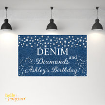Estandarte de Aniversário Denim e Diamantes