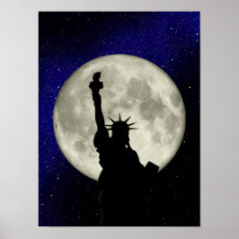 Estátua da Liberdade em Frente à Poster da Lua
