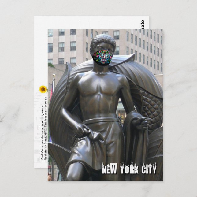 Estátua jovem com máscara de calavera - Cartão pos (Frente/Verso)