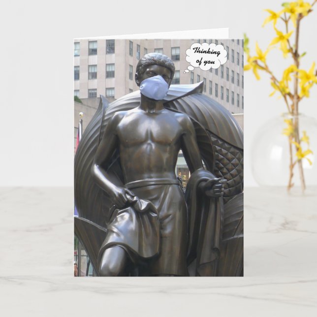 Estátua jovem, Pensando em você - cartão com fotos (Flor Amarela)