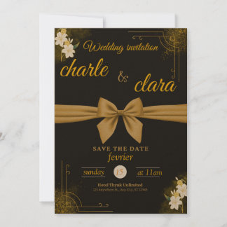 Este convite de casamento design com preto e ouro