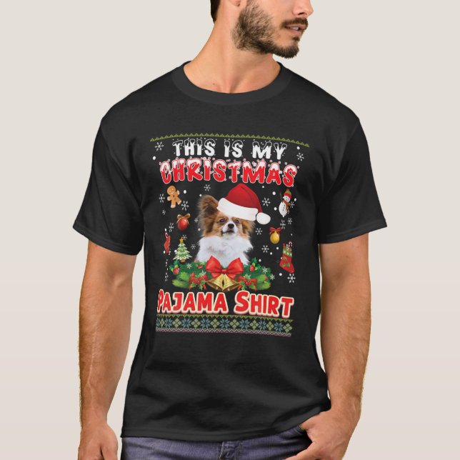 Este É O Meu Natal Pajama A Camisa Papillon Dog Ug (Frente)