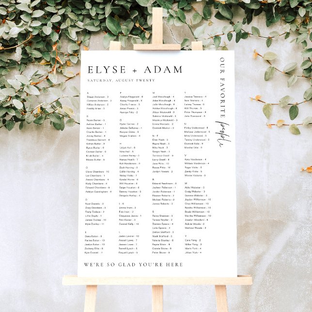 Estelle Modern Minimal Alphabetical Seating Poster (Alphabetical Seating Chart Favourite People Estelle )